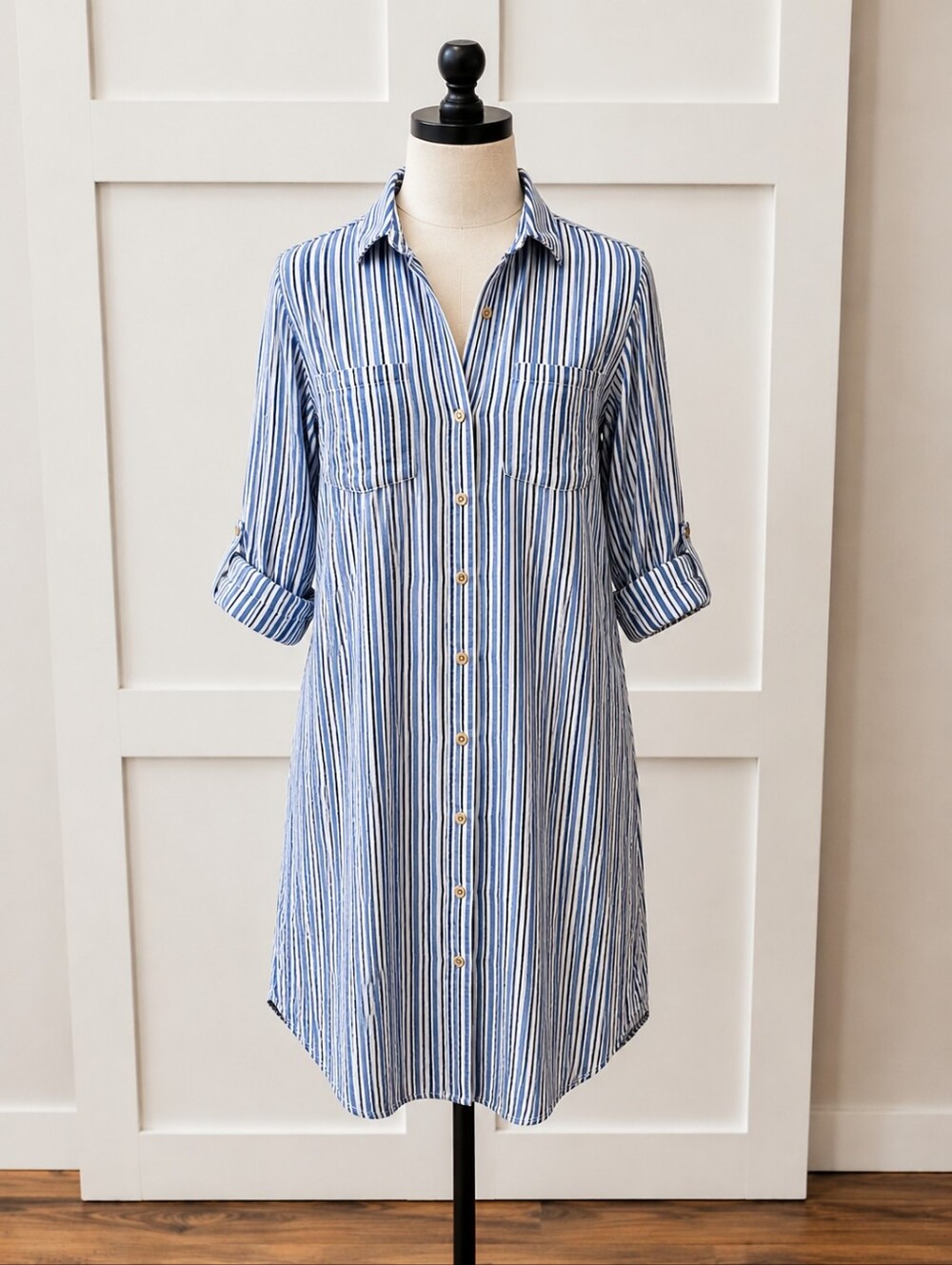 Velvet Heart Blue & White Striped Button-Up Shirt Dress